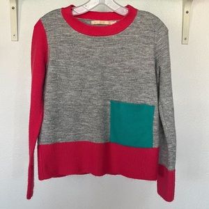 Gray, Fuchsia, Teal Color Block Pullover Sweater Women’s XS